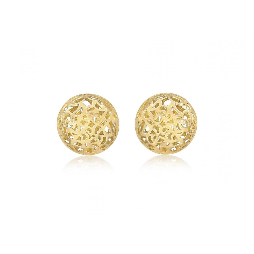 9CT YELLOW GOLD 11.5MM FILIGREE DOME STUD EARRINGS