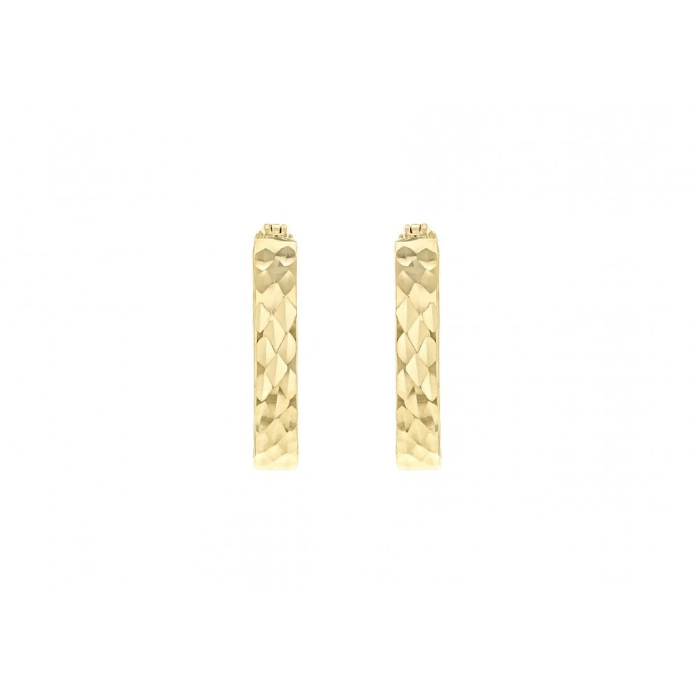 9CT YELLOW GOLD 12MM DIAMOND CUT HOOP EARRINGS
