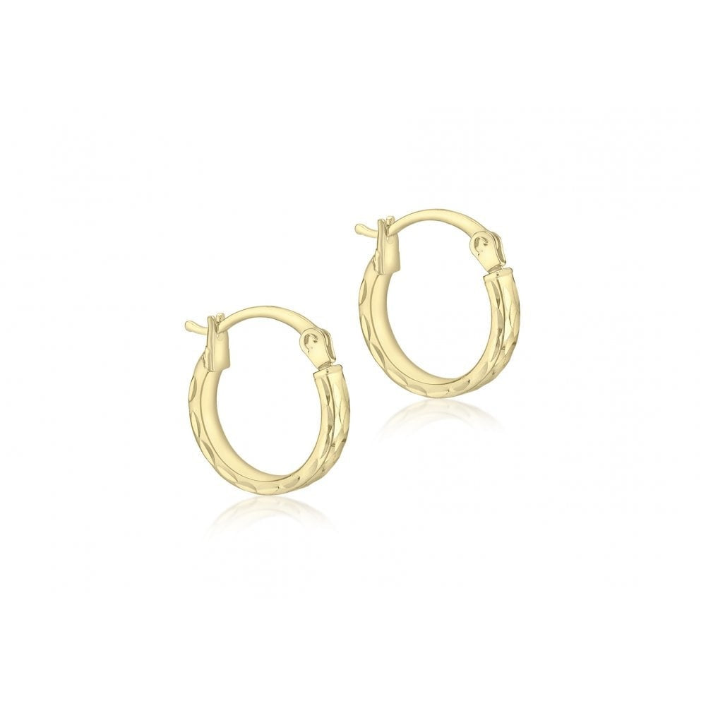 9CT YELLOW GOLD 12MM DIAMOND CUT HOOP EARRINGS