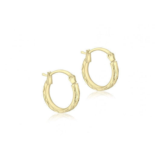 9CT YELLOW GOLD 12MM DIAMOND CUT HOOP EARRINGS