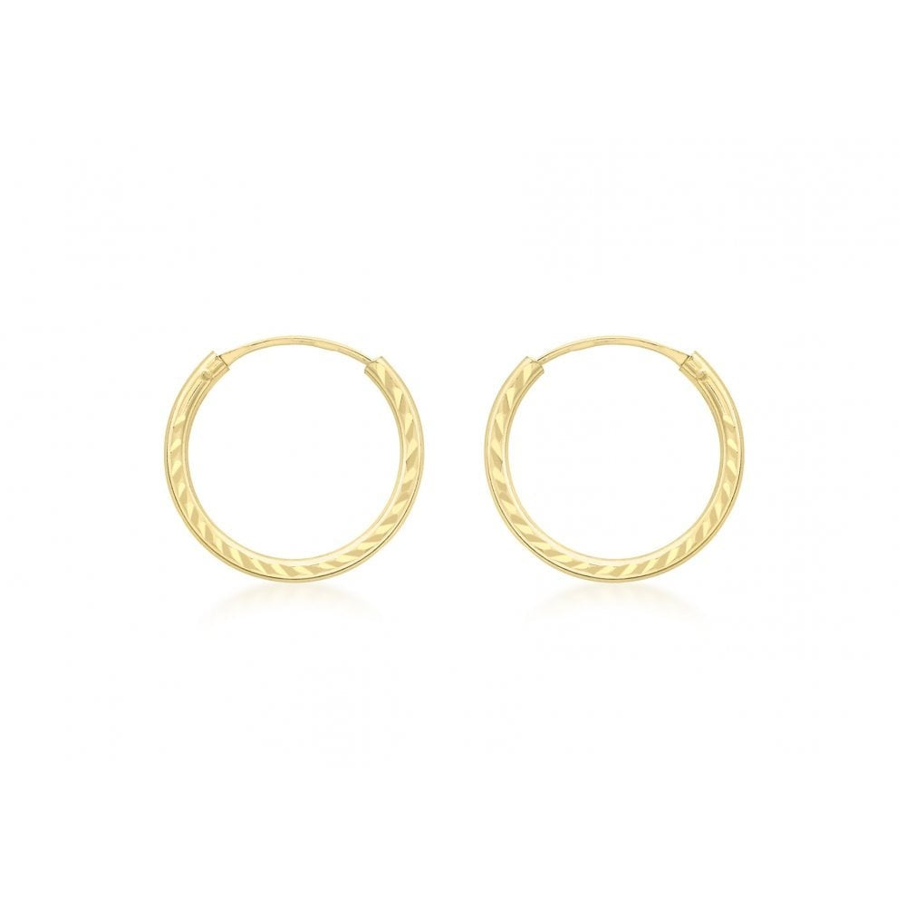 9CT YELLOW GOLD 13MM DIAMOND CUT SLEEPER HOOP EARRINGS