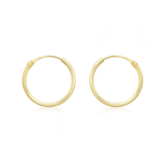 9CT YELLOW GOLD 13MM SLEEPER HOOP EARRINGS