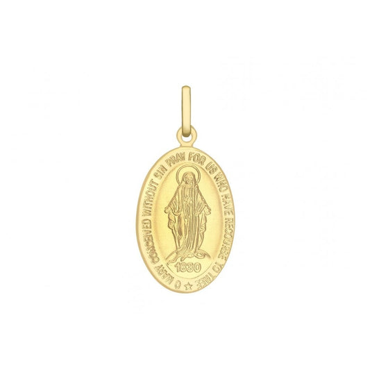 9CT YELLOW GOLD 13MM X 28MM HOLY MARY OVAL REVERSIBLE PENDANT
