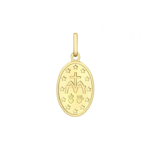 9CT YELLOW GOLD 13MM X 28MM HOLY MARY OVAL REVERSIBLE PENDANT