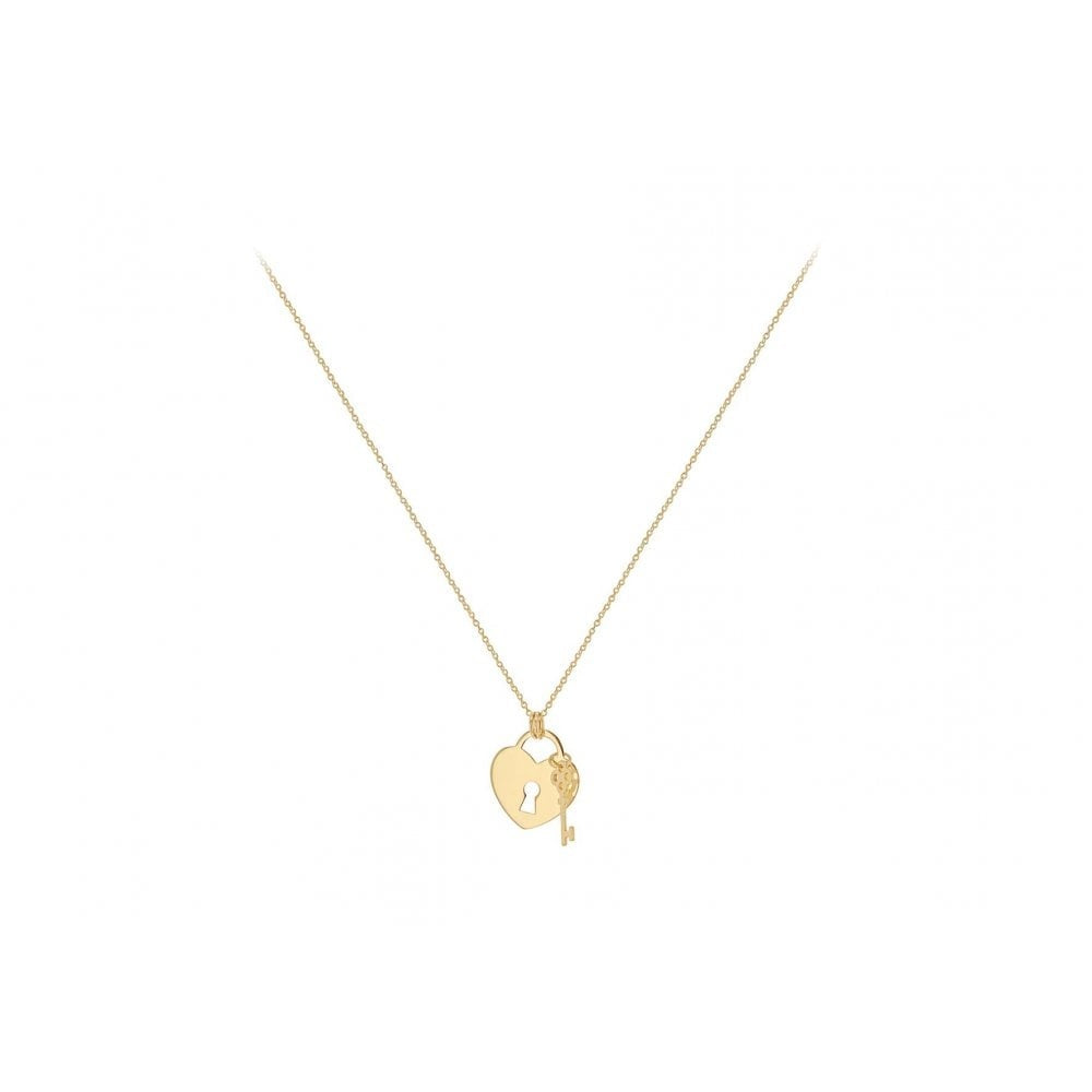 9CT YELLOW GOLD 14.7MM X 15.9MM HEART-PADLOCK AND 5.2MM X 13MM KEY ADJUSTABLE NECKLACE 41CM/16"- 43CM/17"