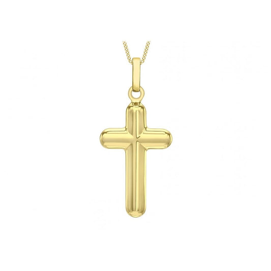9CT YELLOW GOLD 14MM X 30MM 3D-EFFECT CROSS PENDANT