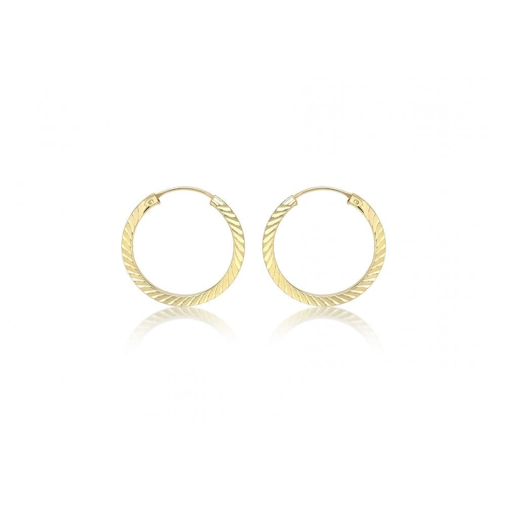 9CT YELLOW GOLD 15.5MM DIAMOND CUT HOOP EARRINGS