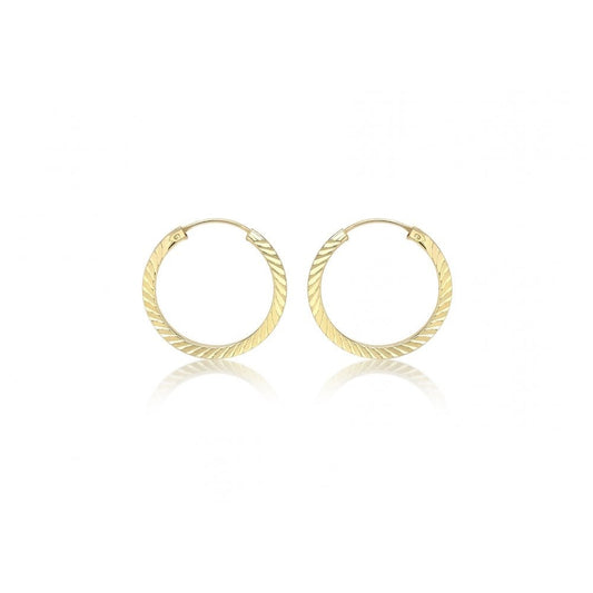 9CT YELLOW GOLD 15.5MM DIAMOND CUT HOOP EARRINGS