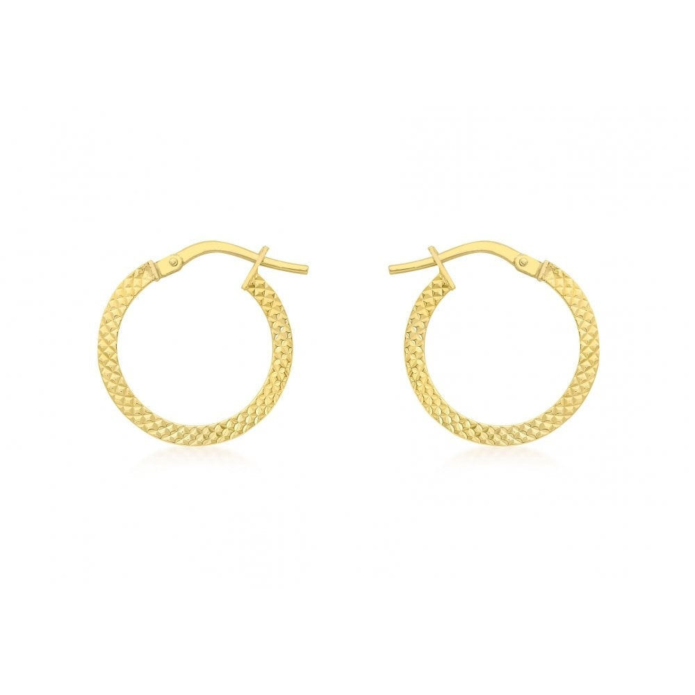9CT YELLOW GOLD 15MM COBRA TEXTURED CREOLE EARRINGS