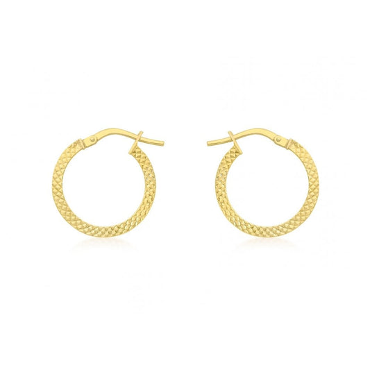 9CT YELLOW GOLD 15MM COBRA TEXTURED CREOLE EARRINGS