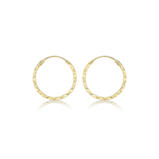 9CT YELLOW GOLD 15MM DIAMOND CUT HOOP EARRINGS