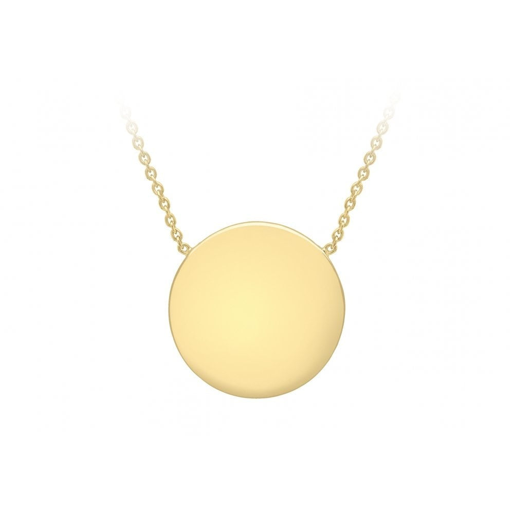 9CT YELLOW GOLD 15MM DISC PENDANT ADJUSTABLE NECKLACE 41CM/16"-43CM/17"