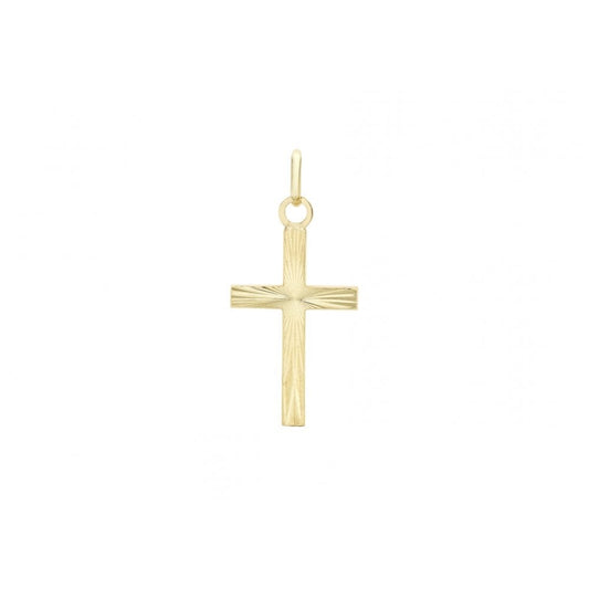 9CT YELLOW GOLD 15MM X 26MM DIAMOND CUT CROSS PENDANT