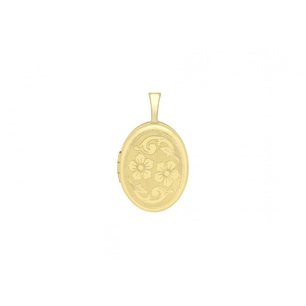 9CT YELLOW GOLD 16MM X 25MM ETCHED FLOWER-DETAIL OVAL LOCKET