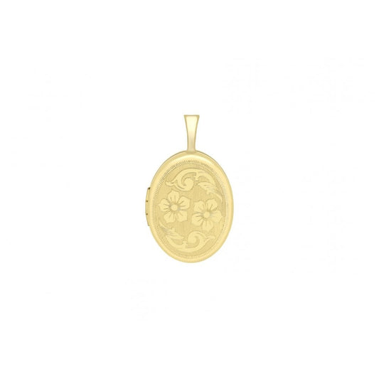 9CT YELLOW GOLD 16MM X 25MM ETCHED FLOWER-DETAIL OVAL LOCKET