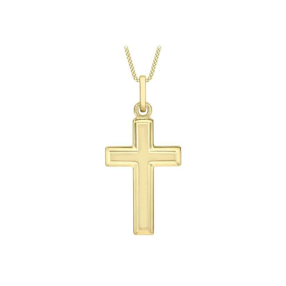 9CT YELLOW GOLD 16MM X 34MM BEVELLED-EDGE CROSS PENDANT