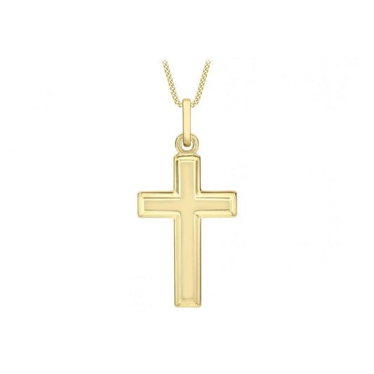 9CT YELLOW GOLD 16MM X 34MM BEVELLED-EDGE CROSS PENDANT