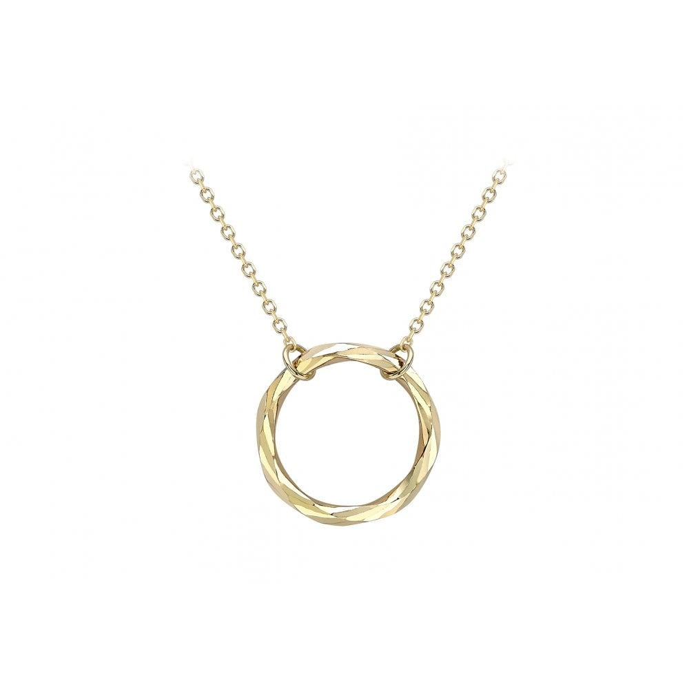 9CT YELLOW GOLD 17.8MM DIAMOND CUT RING ADJUSTABLE NECKLACE