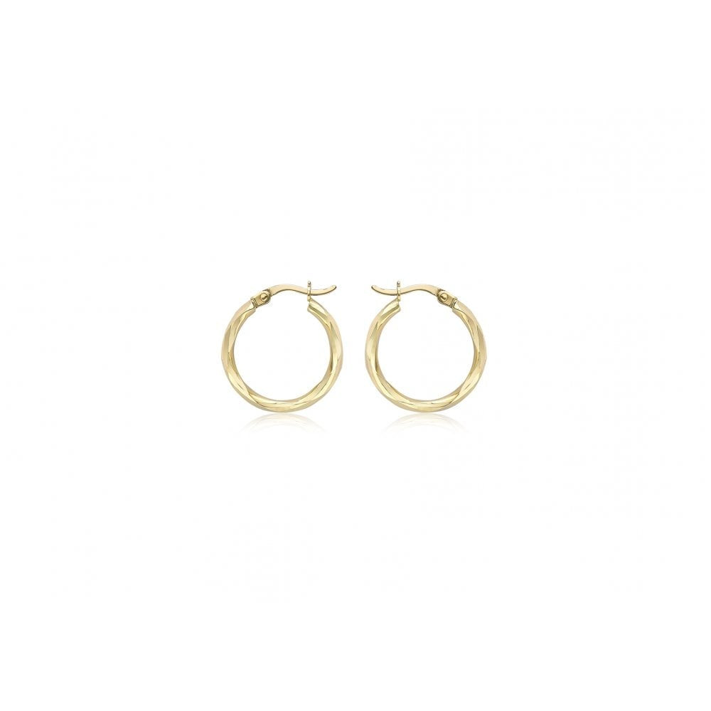 9CT YELLOW GOLD 18.5MM DIAMOND CUT FACETED HOOP CREOLE EARRINGS