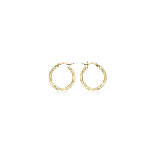 9CT YELLOW GOLD 18.5MM DIAMOND CUT FACETED HOOP CREOLE EARRINGS