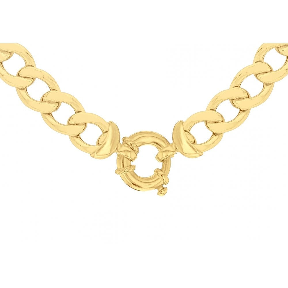 9CT YELLOW GOLD 200 LARGE SPRING RING FLAT CURB CHAIN 46CM/18"