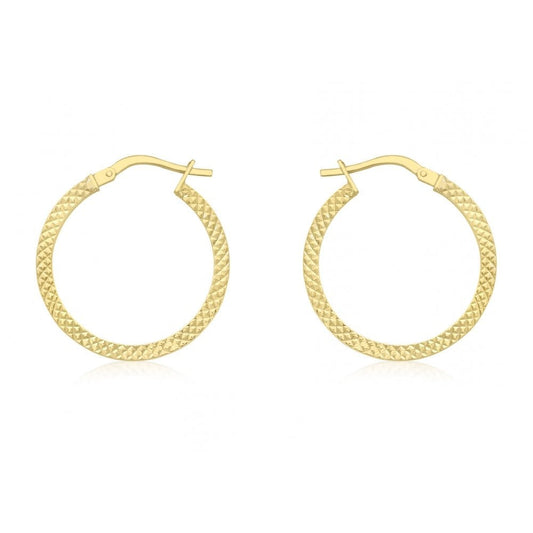 9CT YELLOW GOLD 20MM COBRA-TEXTURED CREOLE EARRINGS