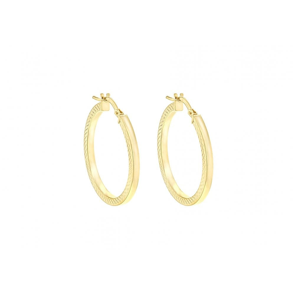 9CT YELLOW GOLD 20MM COBRA-TEXTURED CREOLE EARRINGS