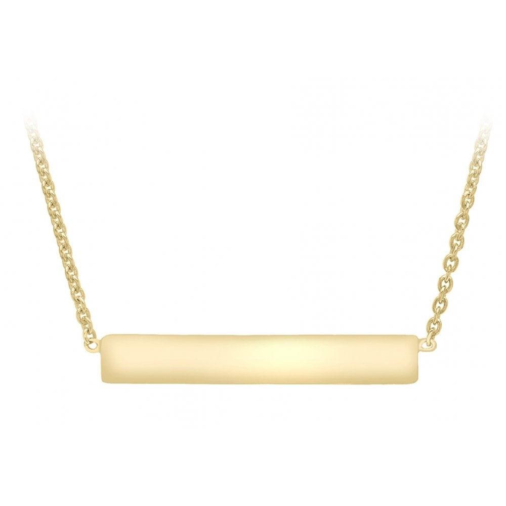 9CT YELLOW GOLD 22MM X 3MM HORIZONTAL BAR PENDANT ADJUSTABLE NECKLACE 41CM/16"-43CM/17"