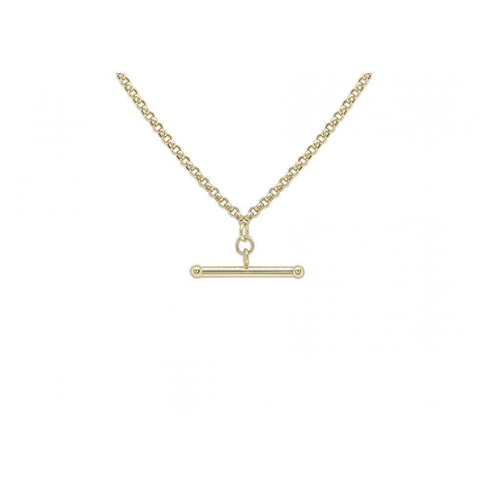 9CT YELLOW GOLD 25.5MM X 3MM T-BAR 80 HOLLOW BELCHER CHAIN ALBERT CLASP NECKLACE 46CM/18"