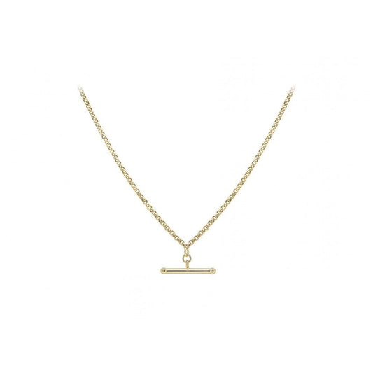 9CT YELLOW GOLD 25.5MM X 3MM T-BAR 80 HOLLOW BELCHER CHAIN ALBERT CLASP NECKLACE 46CM/18"