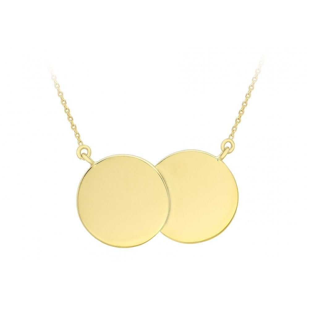 9CT YELLOW GOLD 26MM X 15MM DOUBLE-DISC ADJUSTABLE NECKLET 41CM/16"-43CM/17"