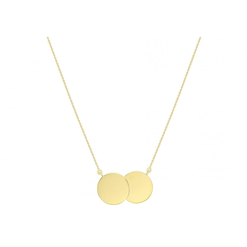 9CT YELLOW GOLD 26MM X 15MM DOUBLE-DISC ADJUSTABLE NECKLET 41CM/16"-43CM/17"