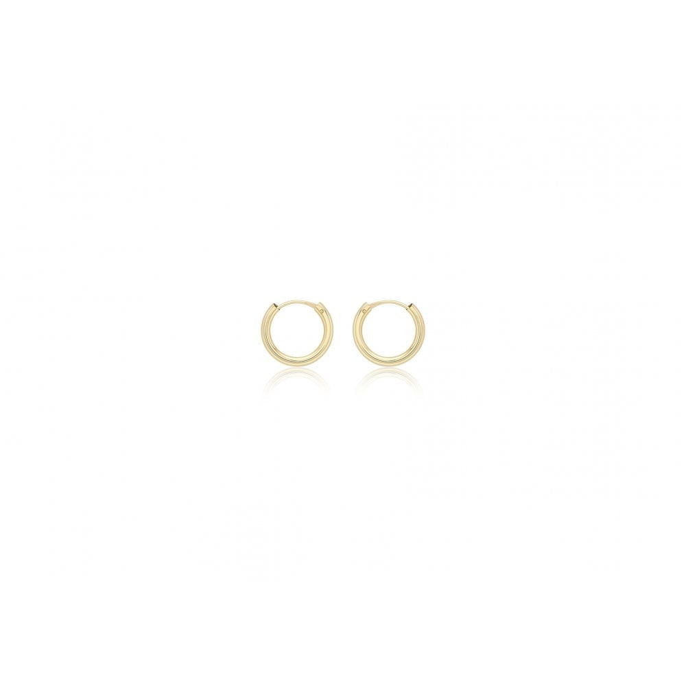 9CT YELLOW GOLD 2MM HOLLOW-TUBE 13.5MM HOOP EARRINGS