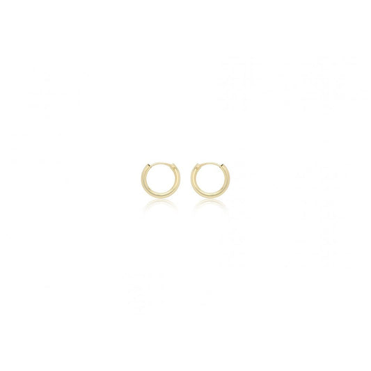 9CT YELLOW GOLD 2MM HOLLOW-TUBE 13.5MM HOOP EARRINGS