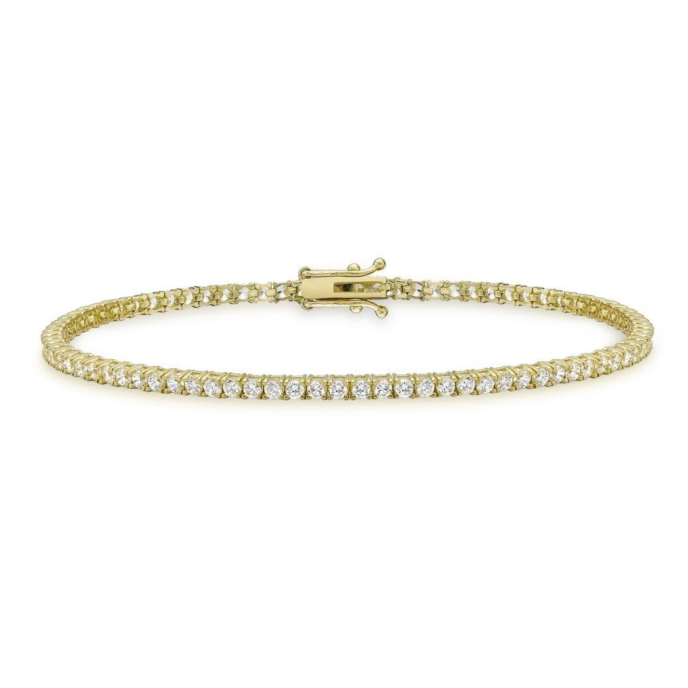 9CT YELLOW GOLD 2MM ROUND CZ TENNIS BRACELET