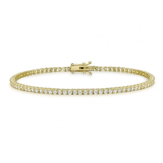 9CT YELLOW GOLD 2MM ROUND CZ TENNIS BRACELET