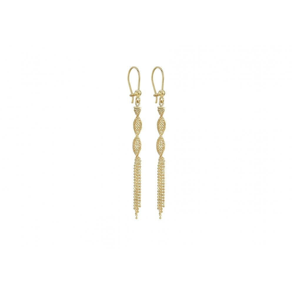 9CT YELLOW GOLD 3.9MM X 69MM DIAMOND CUT BALL TWIST TASSEL DROP EARRINGS