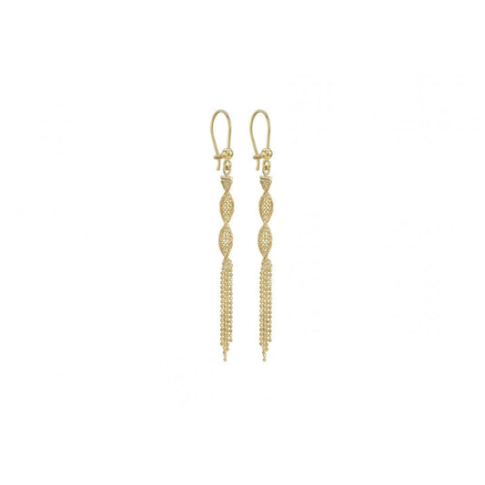 9CT YELLOW GOLD 3.9MM X 69MM DIAMOND CUT BALL TWIST TASSEL DROP EARRINGS
