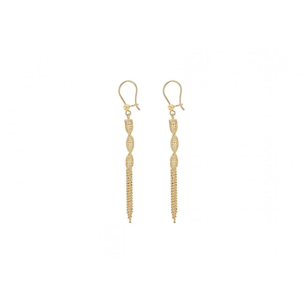 9CT YELLOW GOLD 3.9MM X 69MM DIAMOND CUT BALL TWIST TASSEL DROP EARRINGS