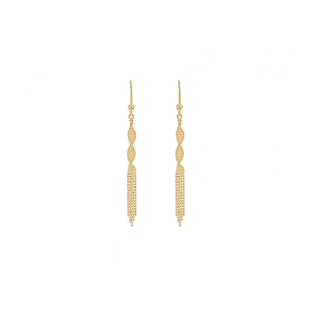 9CT YELLOW GOLD 3.9MM X 69MM DIAMOND CUT BALL TWIST TASSEL DROP EARRINGS