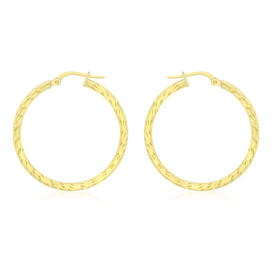 9CT YELLOW GOLD 30MM DIAMOND CUT CREOLE EARRINGS