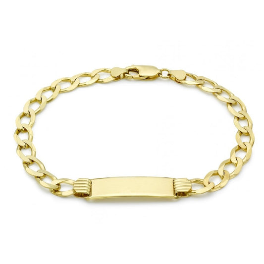 9CT YELLOW GOLD 33.5MM X 7MM FLAT DIAMOND CUT 160 CURB ID BRACELET 20CM/8"