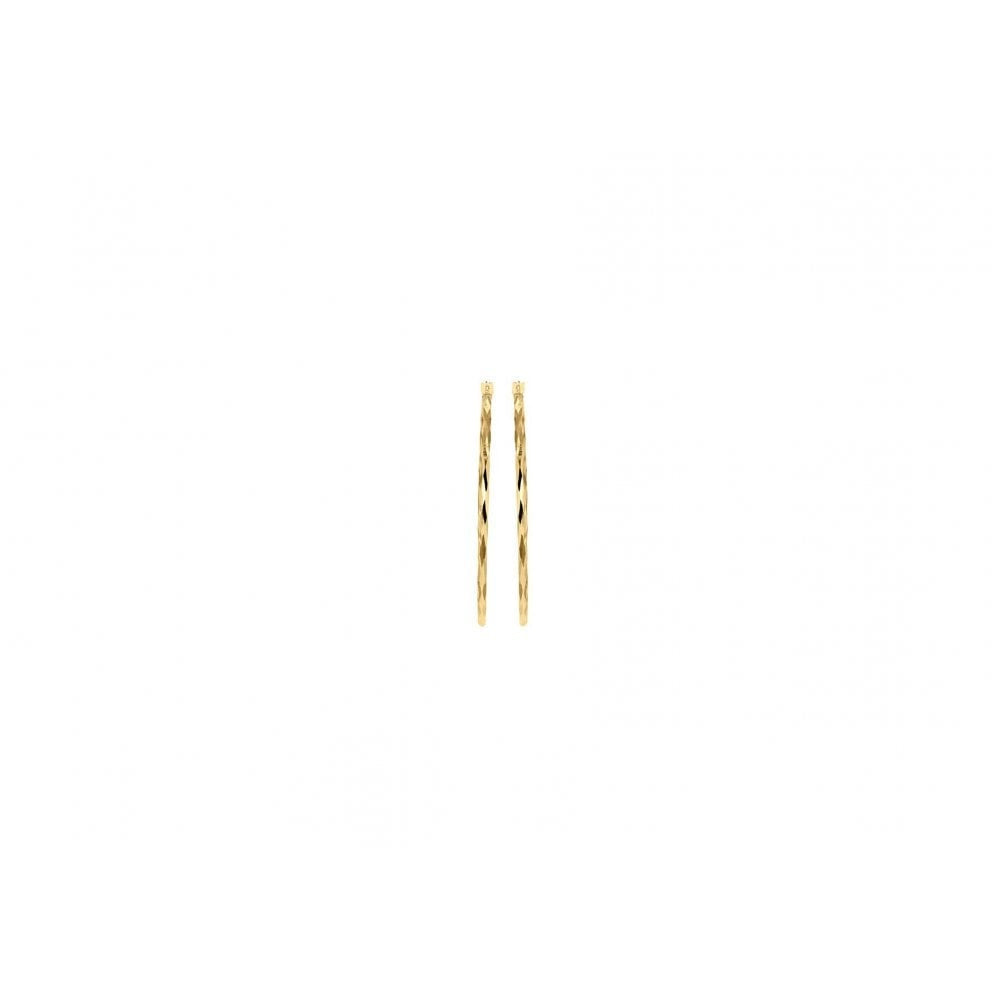 9CT YELLOW GOLD 38MM DIAMOND CUT FACETED HOOP CREOLE EARRINGS