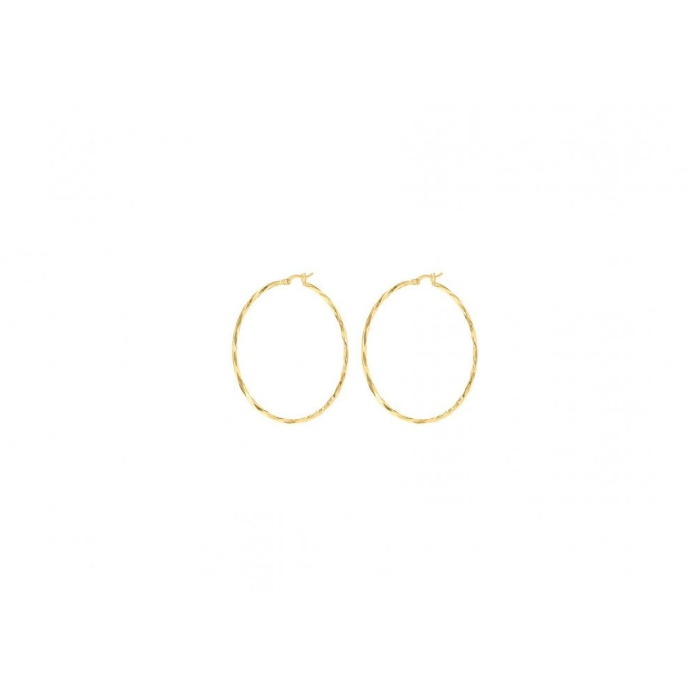 9CT YELLOW GOLD 38MM DIAMOND CUT FACETED HOOP CREOLE EARRINGS