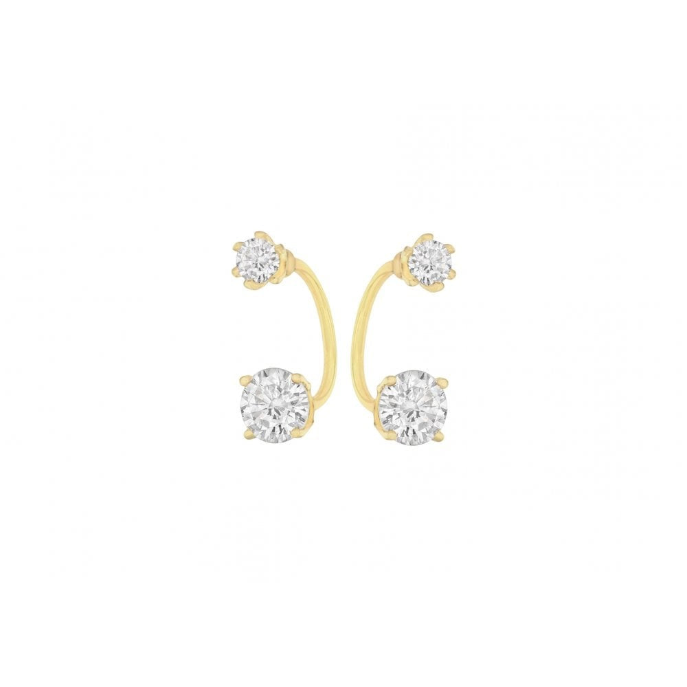 9CT YELLOW GOLD 3MM AND 5MM DOUBLE ROUND CZ 5MM X 14MM JACKET EARRINGS