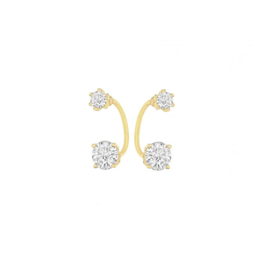 9CT YELLOW GOLD 3MM AND 5MM DOUBLE ROUND CZ 5MM X 14MM JACKET EARRINGS