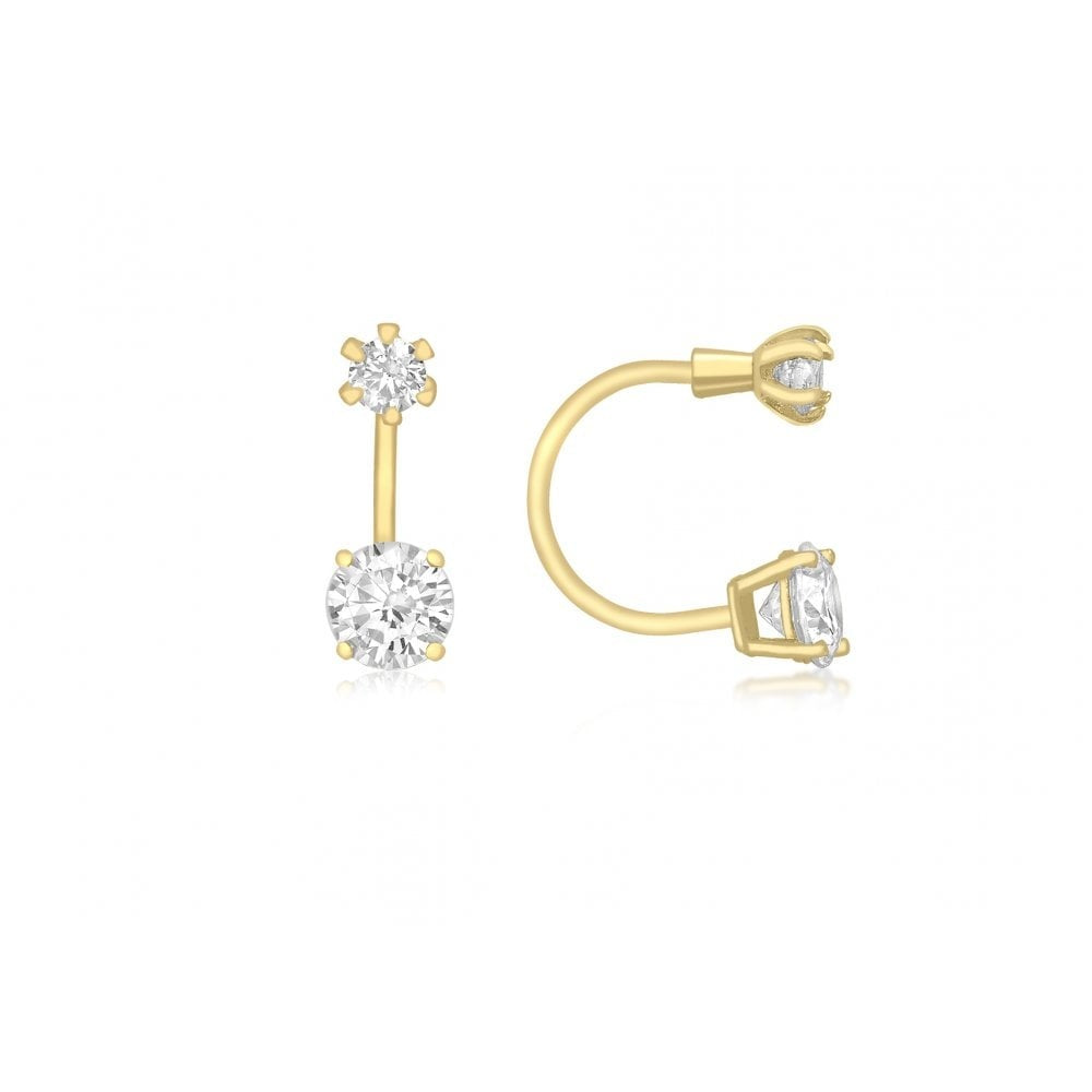 9CT YELLOW GOLD 3MM AND 5MM DOUBLE ROUND CZ 5MM X 14MM JACKET EARRINGS