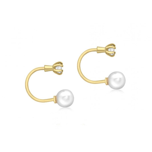 9CT YELLOW GOLD 3MM ROUND CZ AND 5MM PEARL JACKET EARRINGS
