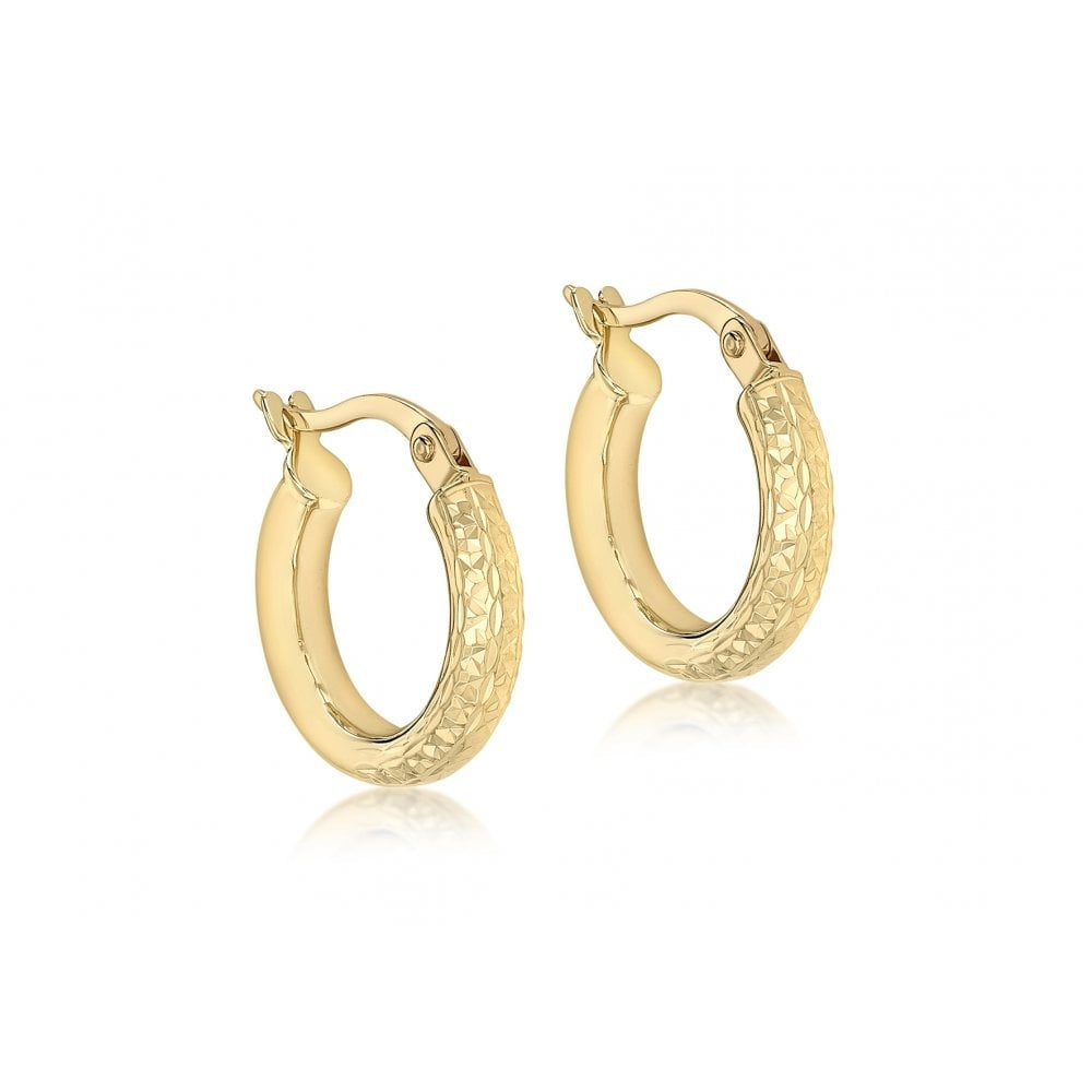 9CT YELLOW GOLD 3MM TUBE 14.5MM DIAMOND CUT CREOLE EARRINGS