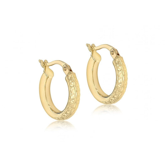 9CT YELLOW GOLD 3MM TUBE 14.5MM DIAMOND CUT CREOLE EARRINGS